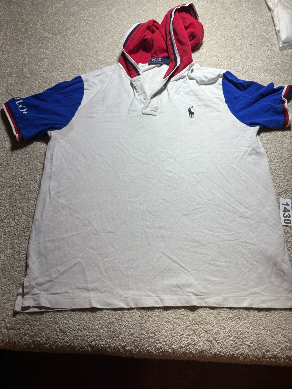Polo Ralph Lauren Shirt Mens Large White Colorblock Hooded Short Sleeve